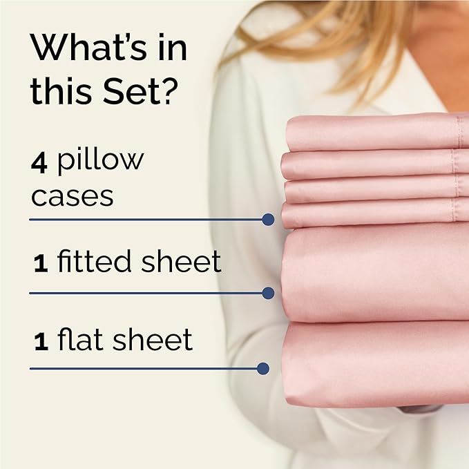 Full 6 Piece Sheet Set - Cooling and Breathable Bed Sheets - Hotel Luxury Bed Sheets for Women, Men, Kids & Teens - Bedding with Deep Pockets & Easy Fit - Soft and Wrinkle Free - Full Baby Pink Sheets
