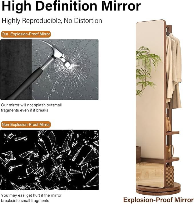 Full Length Mirror with Stand,Mirror Coat Rack,65.7 ''×15.8 ''Floor Mirror for Bedroom, Living Room, Dressing Room(Walnut)