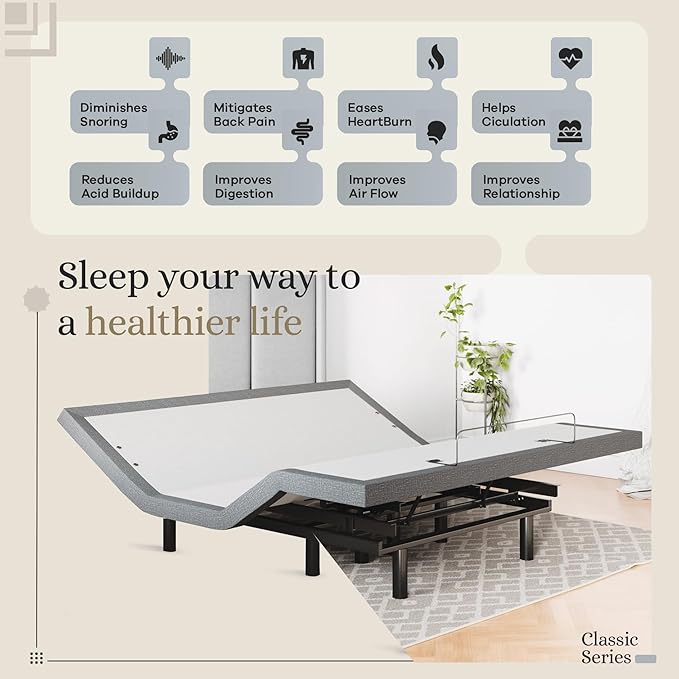 Sven & Son Classic Adjustable Bed Base, Head and Foot Lift, Massage, Under-Bed Lights, USB, Gel Memory, Zero Gravity Smart Frame - King