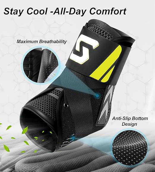 Quick Lace Ankle Brace with Custom Moldable Side Stabilizer Pads, Slim-Fit Adjustable Ankle Support for Men & Women, Ankle Stabilizer for Sprains, Injury Recovery, Running & Sports, M