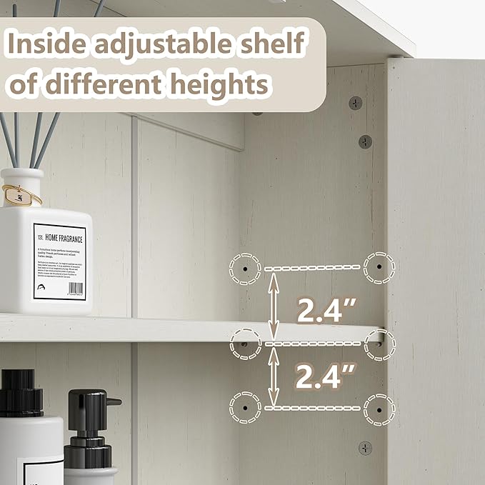 Furnideco Fluted Over The Toilet Storage Cabinet 31''W Modern Above Toilet Storage Cabinet with Fluted Doors & Adjustable Shelf for Bathroom, Antique White
