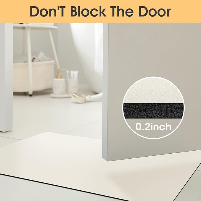 Ultra Thin Bath Mat, Upgrade Backing Non Slip Thin Bath Mats Fit Under Door, Quick Dry Ultra Absorbent Bathroom Rugs, Machine Washable Bath Rugs for Bathroom, Bathtub, Light Beige/Solid/24"x17"