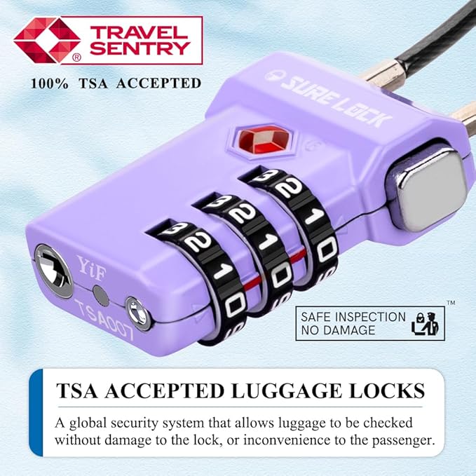 SURE LOCK TSA Approved 3-Digit Combination Luggage Locks – Open Alert Indicator, Re-settable Code with Zinc Alloy Body, Easy-Read Dials for Suitcase, Backpack, Gym Locker & Toolbox (Multiple Colors)