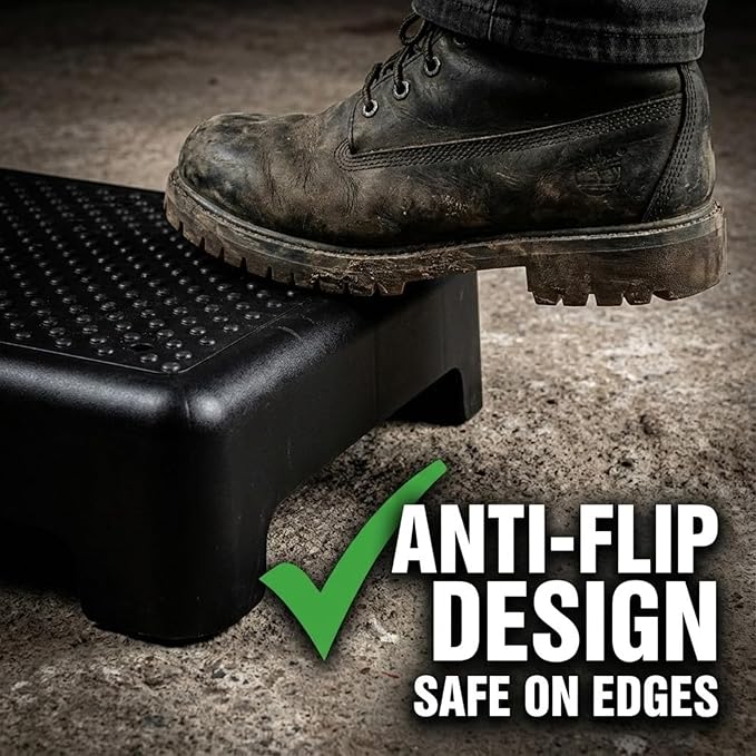 GWNF3.35'' Short Step Stool – 600lb Capacity Ultra-Sturdy Structure & Lightweight Step Stools for Seniors, Kids & Adult | Non-Slip Wide Platform | Mobility Step Stool for Indoor & Outdoor（Black-Black）