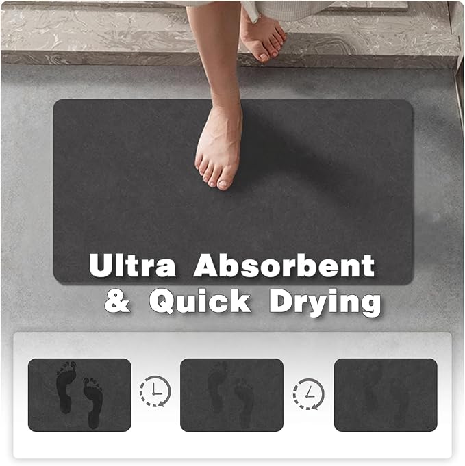 Black Bath Mat, Bathroom Rugs Non Slip Washable Thin Absorbent Quick Dry Bath Mat Fits Under Door Bathroom Floor Mat Perfect for Bath, Shower, or Sink 17"x59" Black