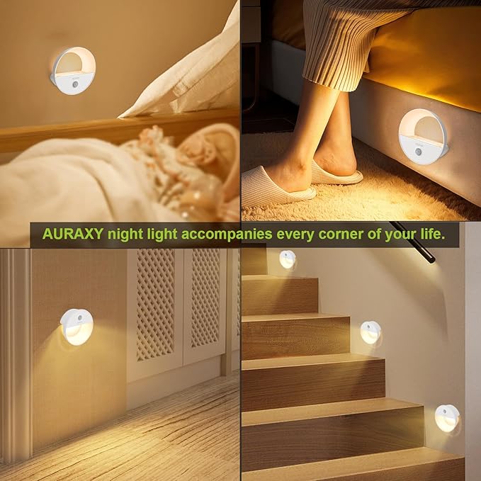 Rechargeable Battery Night Light, Motion Sensor Night Light, LED Warm White Magnetic Stick-on Motion Sensored Hallway Light, with Dusk to Dawn Sensor for Stairs, Wall, Closet, Cabinet (6 Pack)