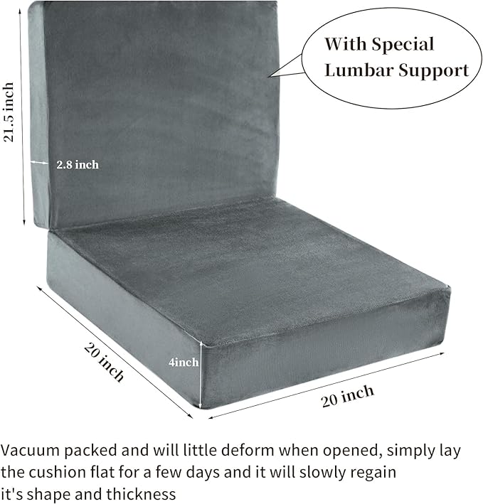 HOMBYS Foam Recliner Chair Cushions for Elderly, 4" Thick Chair Pads with Back Support for Office, Non-Slip Medium Firm Seat Cushion with Lumbar Pillow (Light Grey, 21.5" Backrest)