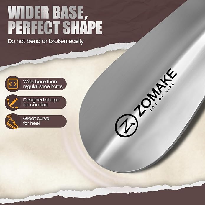 ZOMAKE Metal Shoe Horn,Small Travel Shoehorn for Men Women Kids,5.9'' Portable Shoe Spoon Helper