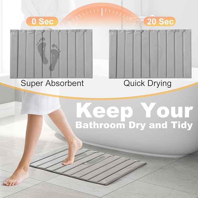 Stone Bath Mats for Bathroom, Super Absorbent Diatomaceous Earth Bath Mat Comfort PU Leather Finish, Quick Dry Non-Slip Easy to Clean,Removable & Foldable Stone Dish Drying Mat Kitchen 24x16