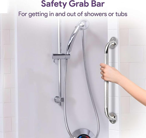 18 Inch Grab Bars for Bathtubs and Showers - Chrome Knurled Bathroom Safety Rail Handle - Non Slip Textured Grip Handicap Grab Bar for Seniors, 250 lbs Weight Support Capacity