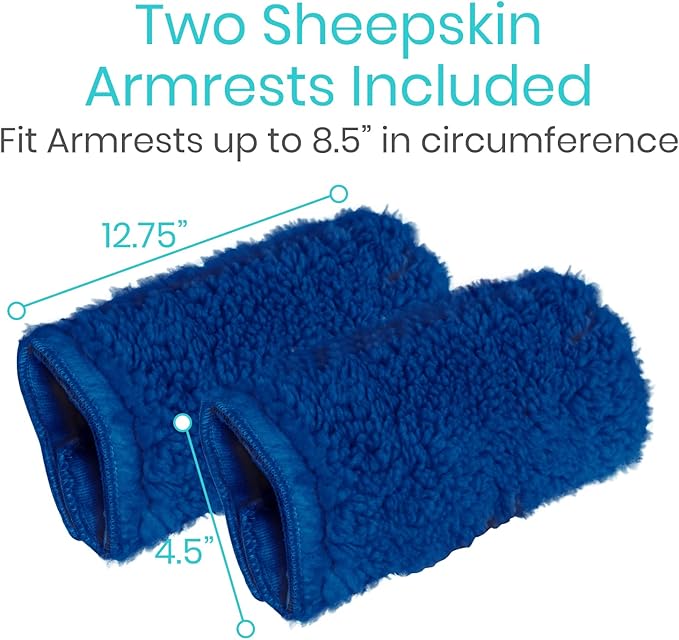 Vive Wheelchair Armrest Covers (Pair) - Memory Foam Sheepskin Accessories Pads for Transport Electric Wheel Chair Arm Rests - for Adults, Seniors, Handicapped - Soft Support Cushion for Mobility Aids