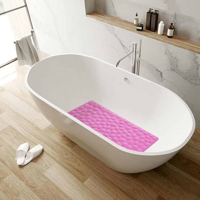 Non-Slip Bathtub Mat OTHWAY Soft Rubber Bathroom Bathmat with Strong Suction Cups (Pink, 16x40 inch)