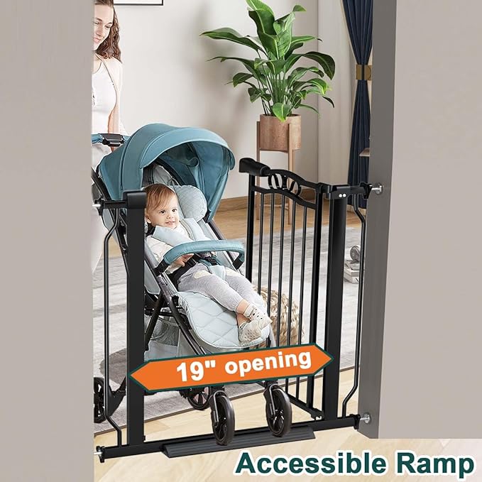 Fairy Baby 71.7"-81.1" Extra Wide Baby Gate for Doorways, Large Pet Gate for Wide Openings, Pressure Mounted Safety Child Gate for Stairs, Metal Auto Close Long Dog Gate with Door Walk Thru, Black