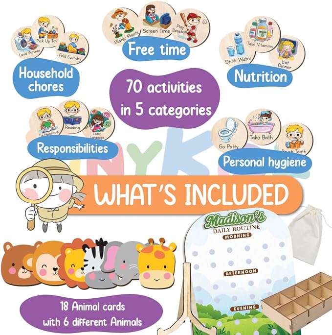 Wooden Daily Routine Chart for Todder, Visual Schedule Woodland Reward Chart, Daily Responsibilities Board for Kids, Personalized Chore Chart for Kids