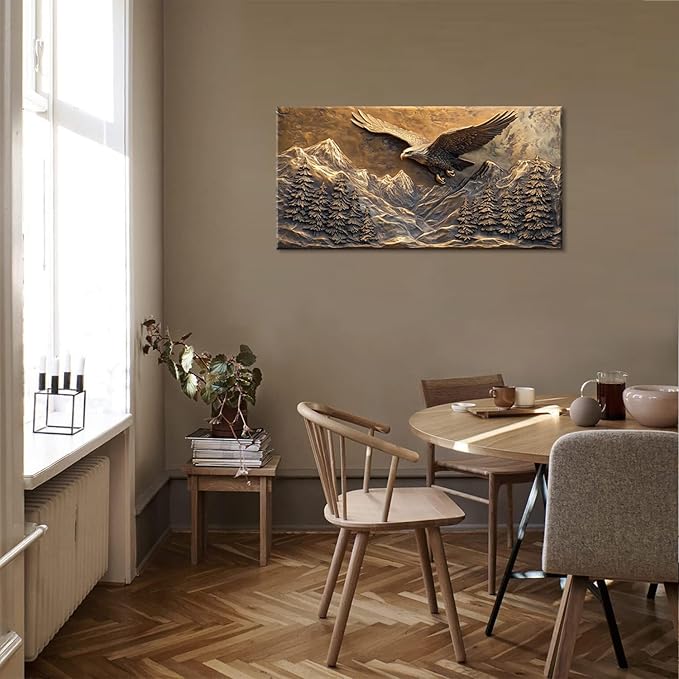 Brown Retro Country Eagle Wall Art for Bedroom Canvas Painting Prints Rustic Mountain Sky Vintage Art Deco Modern Artwork Office Farmhouse Decor