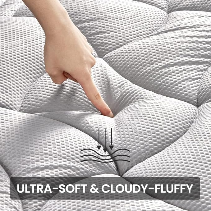 SLEEP ZONE Cooling Twin Mattress Topper for Single Bed, Premium Zoned Quilted Mattress Pad, Fitted Mattress Protector Cover, Machine Wash Durable, Deep Pocket 8-21 inch, Silver Grey, Twin