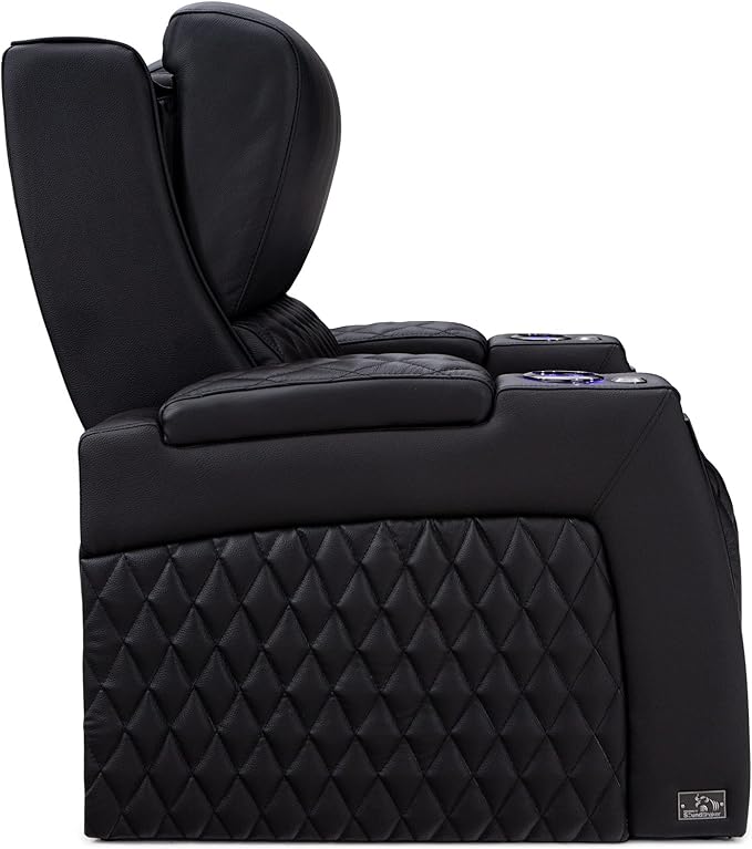 Seatcraft Apex Home Theater Seating, Living Room, Powered Headrest, Powered Lumbar, Powered Recline, Italian Leather, USB Charging, Single Recliner, Black
