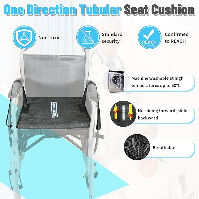 One Way Transfer Support Seat Cushion with Handles - Non-Slip Fall Prevention Pad for Elderly/Disabled Use on Wheelchairs, Chairs, Beds, and More - 17"x17"