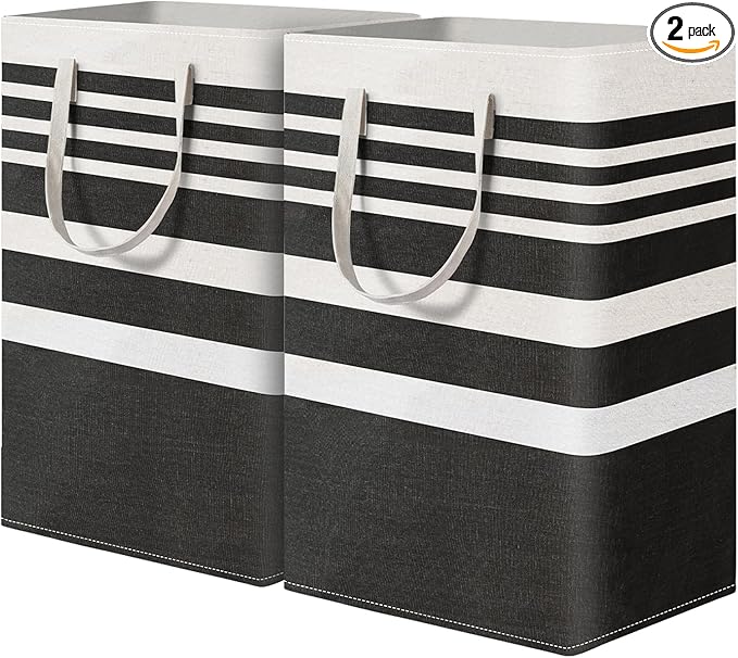 2 Pack Laundry Baskets 75L Large, Waterproof Freestanding Collapsible Laundry Hamper with Reinforced Handles, Black Clothes Hamper for Dorm, Bathroom, Bedroom, Laundry Room