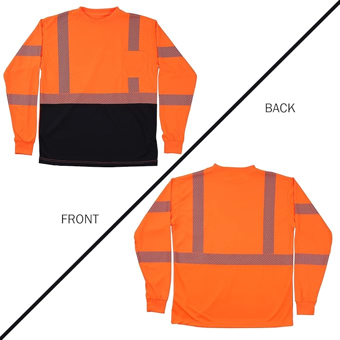 VENDACE 3pcs Safety T Shirts Reflective High Visibility Hi Vis Long Sleeve Construction Work Shirts for Men Class 3