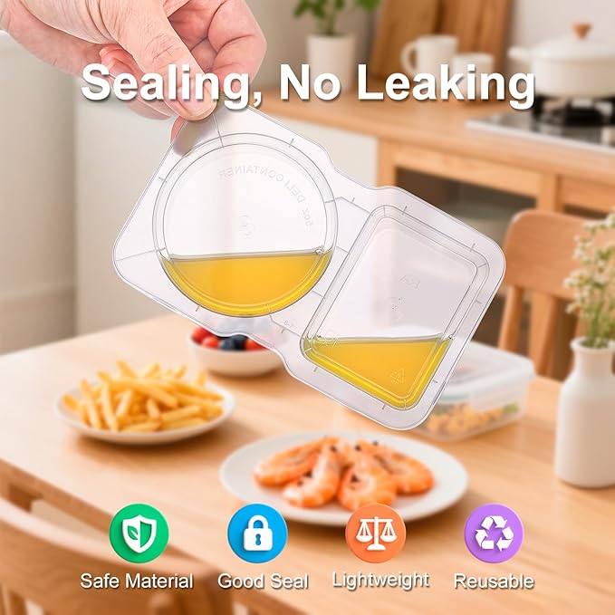 30 PCS Snack Containers with Lids, Portable Divided Snack Containers 2 Compartment Dip Containers Reusable Snack Pack Containers for School Office On-the-Go Travel