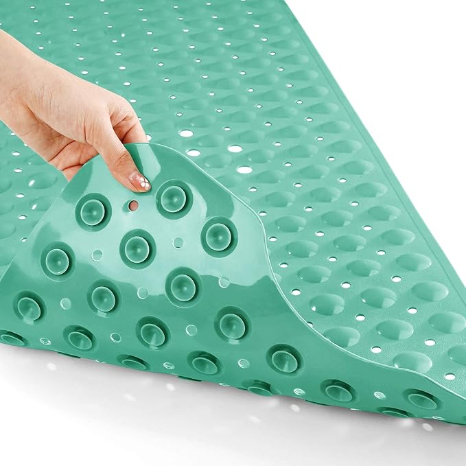 Yimobra Non Slip Bathtub Mat 40 x 16 Inch, Extra Long Shower Mat with Drain Holes, Machine Washable Baby Bath Mats, Strong Suction Cups for Bathroom Floor, MARRS Green