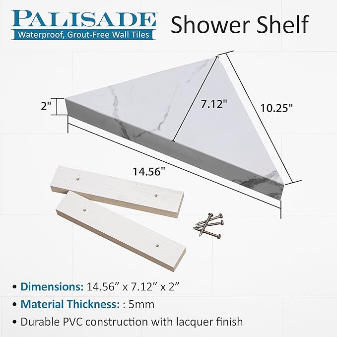 Palisade Vinyl Waterproof Corner Shower Shelf in Polar Frost