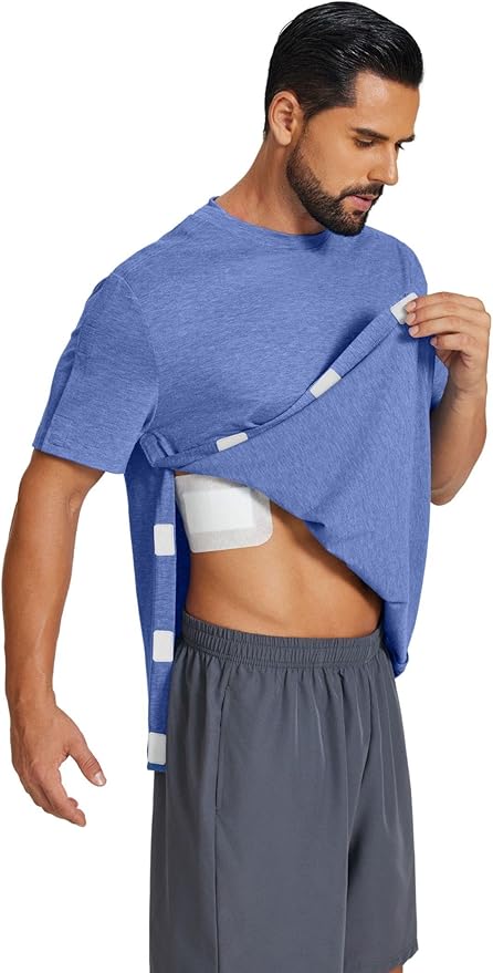 Deyeek Shoulder Post Surgery Recovery Shirts for Men Full Tear Away Short Sleeve T Shirt Adaptive Chemo Clothing