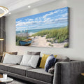 Coastal Blue Seascape Beach Sail Boat Wall Art for Living Room Office Scenic Landscape Art Deco Green Painting Prints Nature Summer Canvas Artwork Over The Couch Bedroom Decor