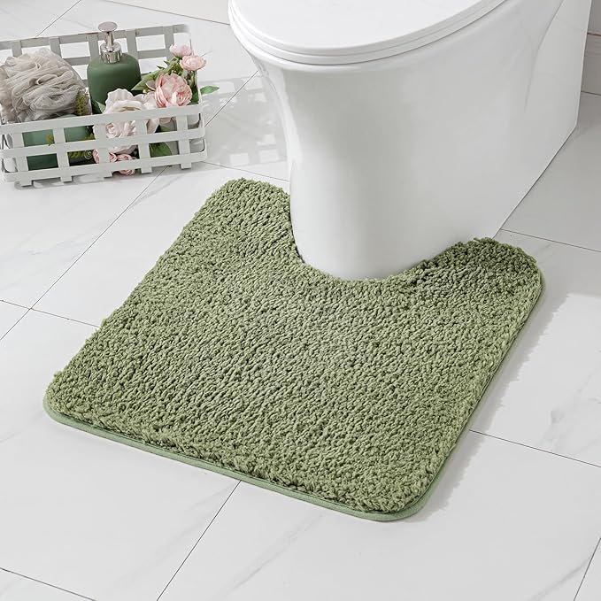MIULEE Microfiber Toilet Bath Mat U-Shaped Contour Shaggy Bathroom Rugs Non Slip Extra Thick Soft Bath Rug Absorbent Water for Bathroom Commode Machine Washable(20x24 Inch, Sage)