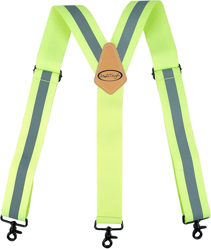 MELOTOUGH Suspenders with Non-Metal End Clip Reflective Safety Belt Clip