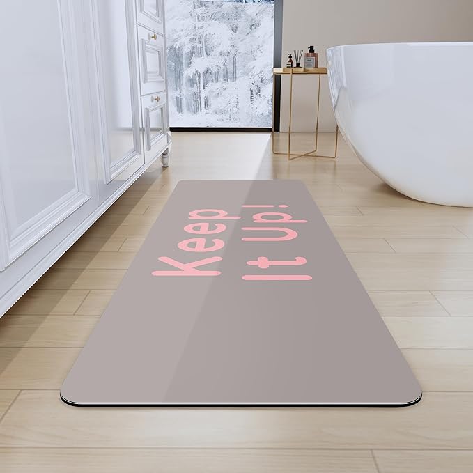 Bath Mat, Bathroom Mat Rugs Super Absorbent Shower Mats Non Slip Quick Dry Thin Rubber Mats for Bathroom Floor Fit Under Door, Shower Rug for Bathtub, Shower, Beige