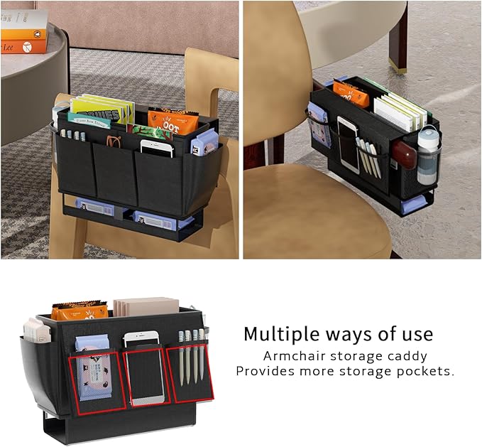 Bedside Caddy, Bed Organizer with 11 Pockets and Power Strip Holder,Versatile Bedside Storage Caddy for Home,Dorm,Bunk,Hospital,Crib Bed (2 Pack Black)