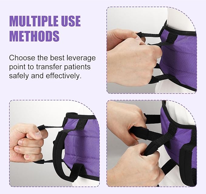 Rhino Valley Gait Belt for Senior with 7 Handles, 59" Anti-Slip Gate Belts medical for elderly, Transfer Belt with Quick Release Buckle, Elderly, Physical, Handicap, Bariatric Therapy, Purple + Black