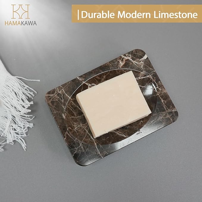 Natural Marble Soap Dish, Emperador Dark Rectangle Jewelry Dish, Dark Brown Style Shower Soap Holder, Modern Stone Sponge Holder, Bar Soap Saver Tray for Bathroom, Kitchen, Easy to Clean