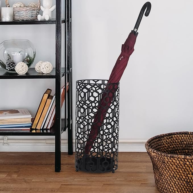 Joveco Metal Umbrella Racks, Black Round Stand Holder Organizer with Drip Tray, Freestanding Holders for Canes Walking Sticks Entryway Home Office (Black)