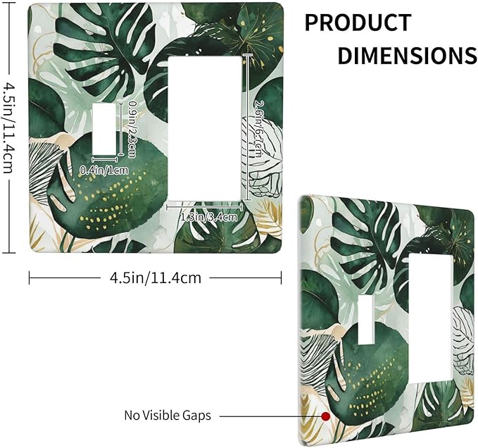 Outlet Covers Boho Tropical Leaves 1 Toggle 1 Rocker Combination Decorative Wall Plate Electrical Switch Plates Light Switch Cover Plate for Bedroom Bathroom Decor