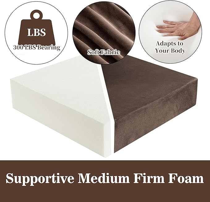 HOMBYS Foam Recliner Chair Cushions for Elderly, 4" Thick Chair Pads with Back Support for Office, Non-Slip Medium Firm Seat Cushion with Lumbar Pillow (Brown, 22"x22"+13" Backrest)