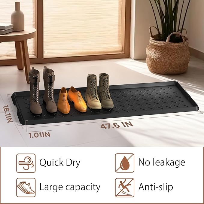 Extra Large Heavy Duty Boot Natural Rubber Shoe Mat for Entryway with Shoes Brush Large Boot Mat Multi-Purpose for Indoor or Outdoor, 16.1x 47.6 Inches 1