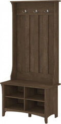 Bush Home Salinas Hall Tree with Shoe Storage Bench in Ash Brown, Multi-Purpose Home Organizer, Entryway Solution with Seating and Hooks