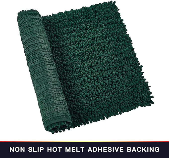 Walensee Bathroom Rug Non Slip Bath Mat (36x24 Inch Hunter Green) Water Absorbent Super Soft Shaggy Chenille Machine Washable Dry Extra Thick Perfect Absorbant Best Large Plush Carpet For Shower Floor