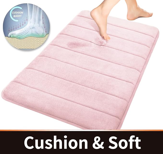 Yimobra Bathroom Runner 55"x24", Non Slip Memory Foam Bath Mat, Super Soft Water Absorbent Hallway Carpet, Machine Washable Rug for Vanity Tub Shower, Pink