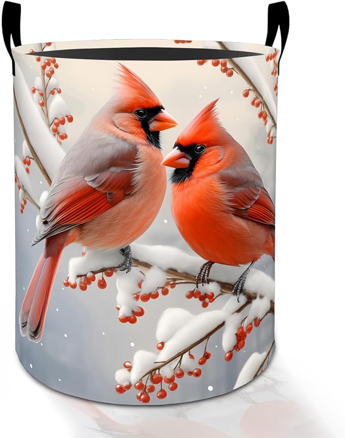 Cardinal Laundry Basket Hamper for Boys Girls Kids Adults, Foldable Waterproof Oxford Clothes Storage Bin, Red Birds Organizer for Bedroom Bathroom Room Decor 19.7"x15.8"