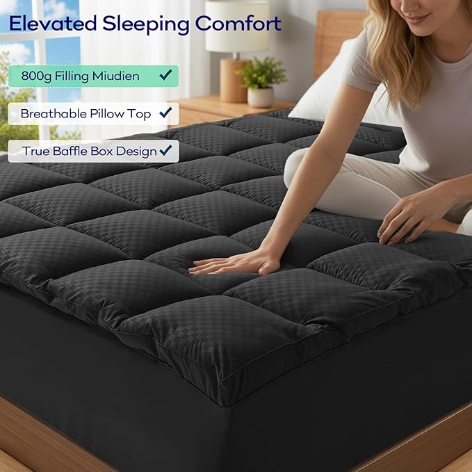 OLANLY Dual-Layer 4 Inch Twin Size Memory Foam Mattress Topper for Back Pain, 2 Inch Cooling Pillow Top Mattress Pad Cover and 2 Inch Gel Memory Foam Topper, Deep Elastic Pocket, Black
