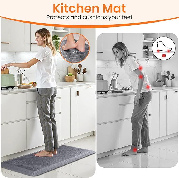 4/5 Inch Extra Thick Kitchen Mats for Floor,Non Slip Anti Fatigue Kitchen Rugs,Waterproof Stain Resistant Sink Mat,Cushioned Standing and Comfort Mats for Office (17"x39" Grey)