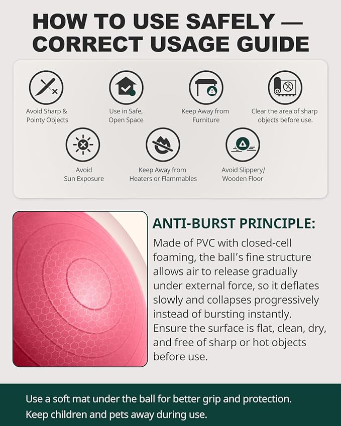 Trideer Exercise Ball for Yoga, Pilates & Fitness – Stability Ball Equipment for Home Gym & Office Chair, Core & Balance Training Accessories, Physical Therapy Equipment, Quick Pump Included, 5 Sizes