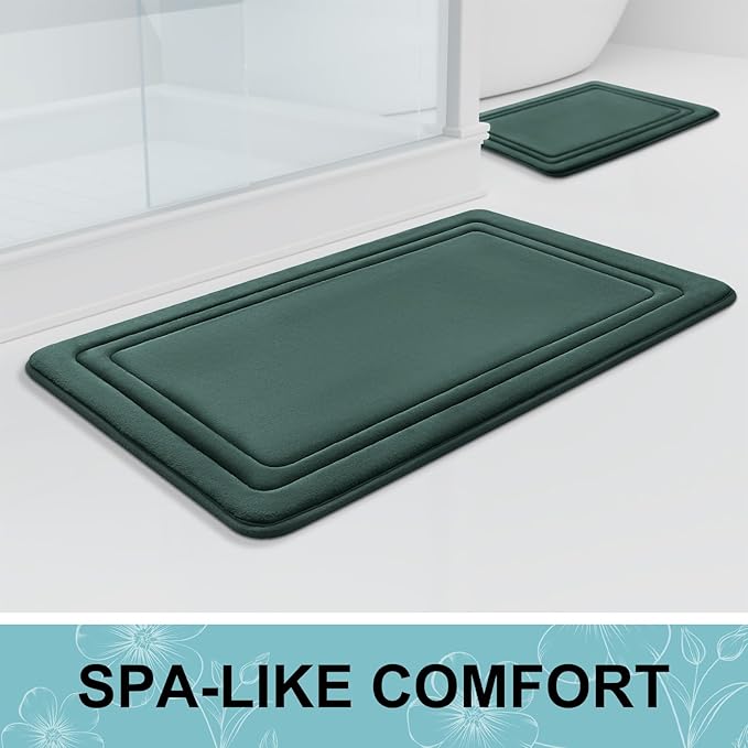 Grandaily Memory Foam Bath Mat Rug 30x20, Ultra Soft, Non-Slip and Absorbent Bathroom Rugs, Machine Wash Dry, Comfortable Bath Carpet for Bathroom Floor, Tub and Shower, Dark Green