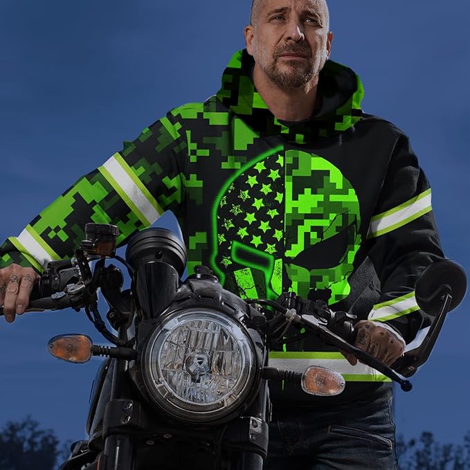 US Flag High Visibility Hoodie for Men Reflective Hoodie Safety Workwear for Worker Runner Patriotic ACC02
