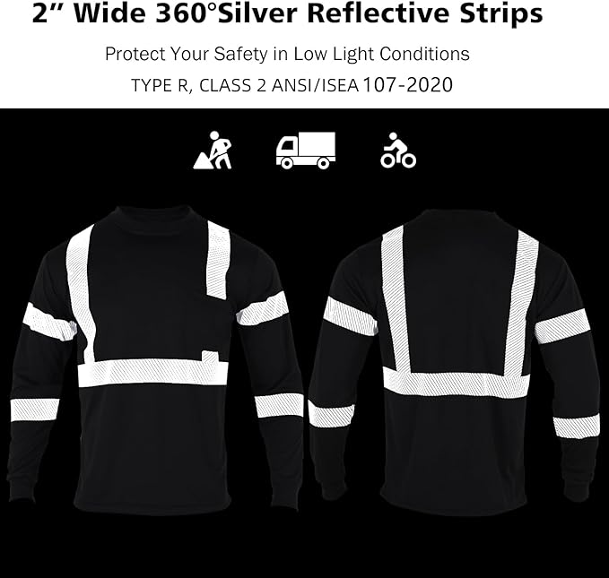 VENDACE 3pcs Safety T Shirts Reflective High Visibility Hi Vis Long Sleeve Construction Work Shirts for Men Class 3