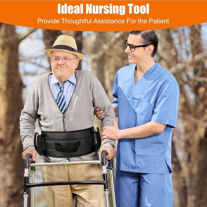 Rhino Valley Gait Belt for Senior with 7 Handles, 59" Anti-Slip Gate Belts medical for elderly, Transfer Belt with Quick Release Buckle, Elderly, Physical, Handicap, Bariatric Therapy, Black & Black